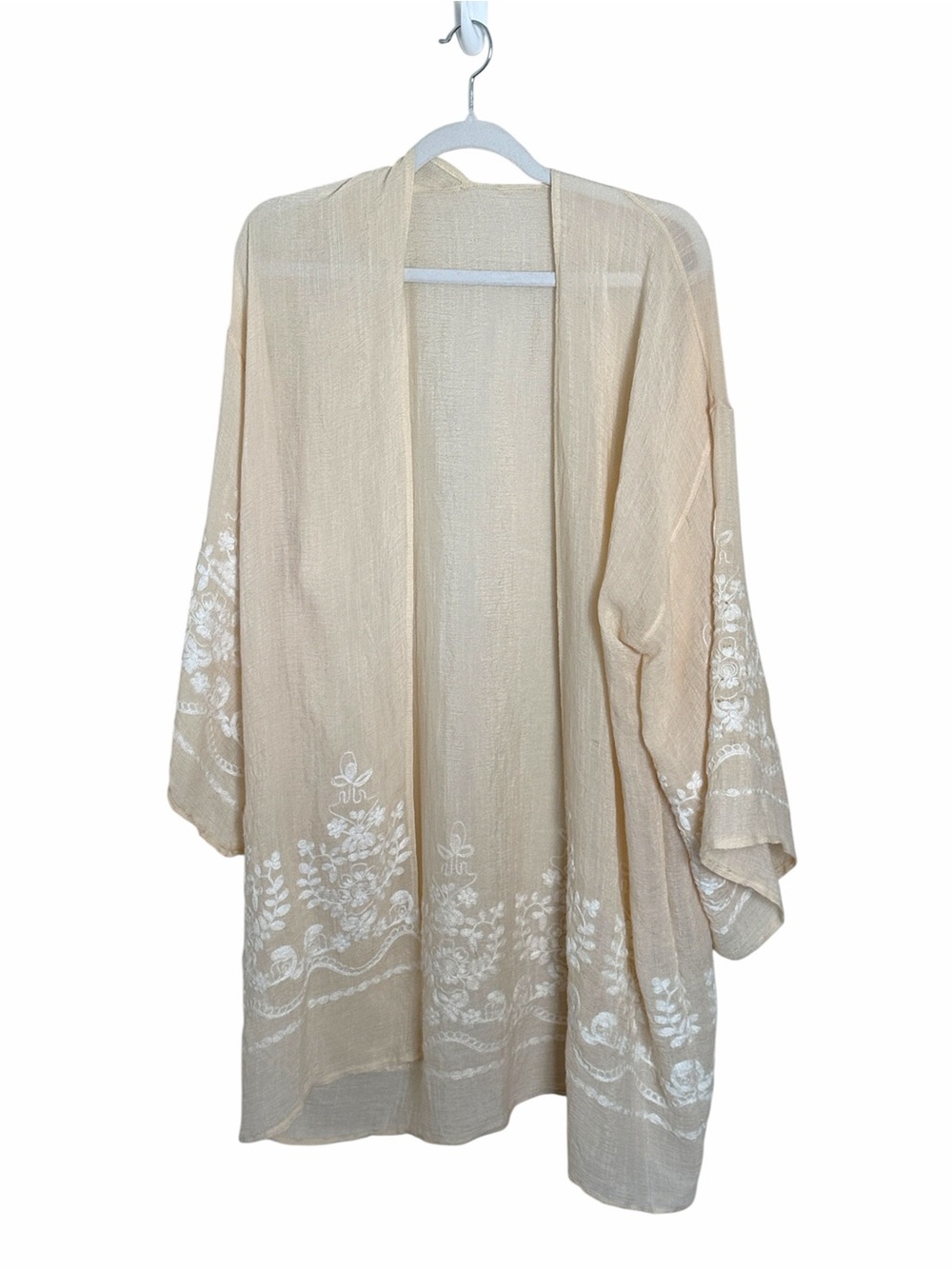 Raj Imports Mimi Floral Cream White Embroidered Kimono Beach Cover Up One Size